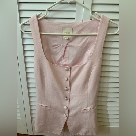 Parker Tops - Parker, The Amayah Linen Blend Square Neck Vest in Light Pink. New.Tags removed